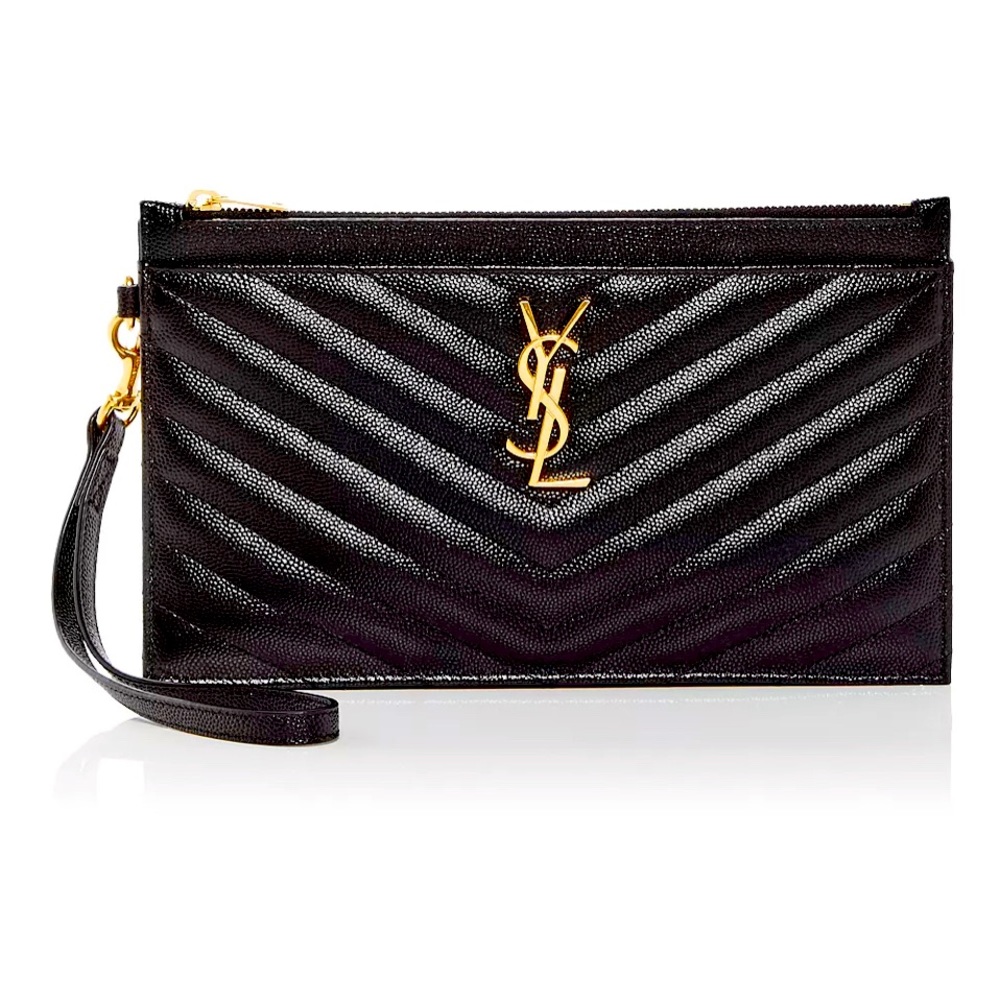 SAINT LAURENT Monogram Quilted Leather Wallet Clutch